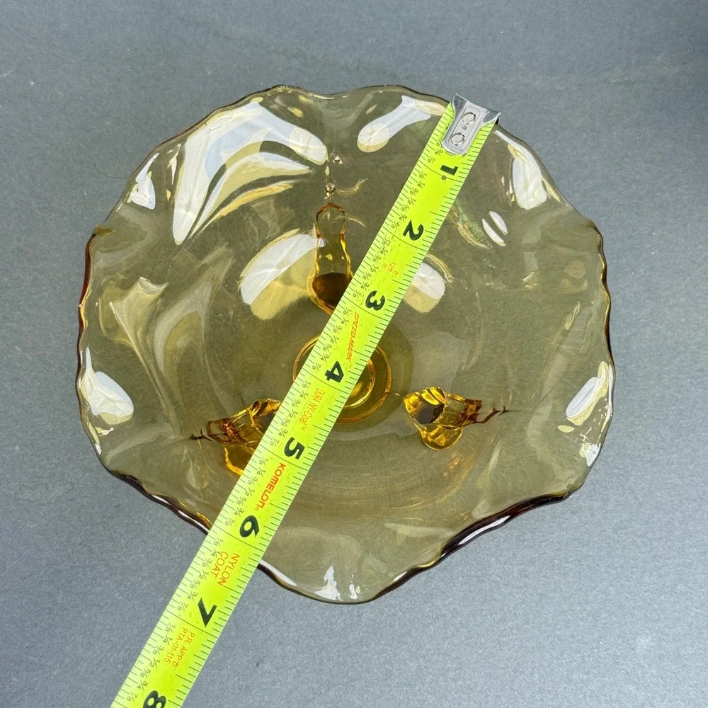 Amber Glass Ruffled Footed Bowl, Decorative Candy Dish Toy